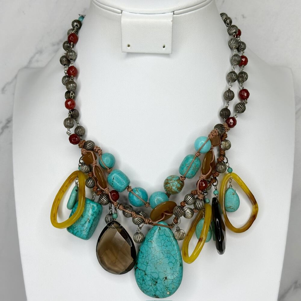 Chico's Chunky Faux Turquoise Beaded Necklace 15.5-19in ✨